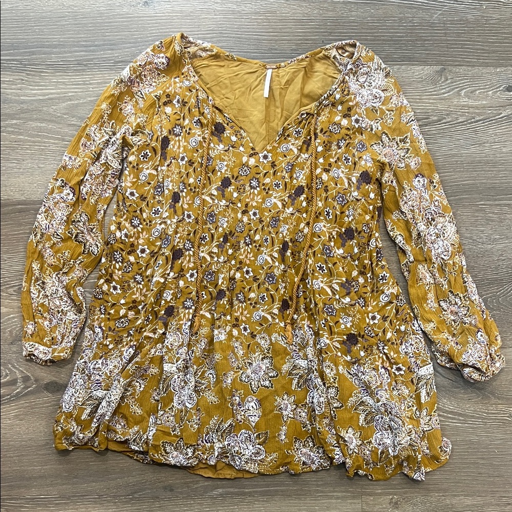 Free People Mustard Floral Blouse